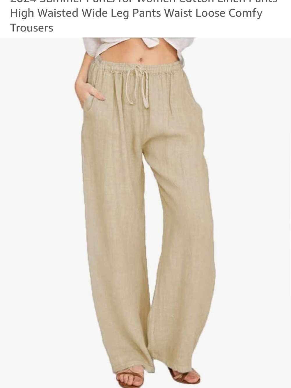 High-Waist Linen Wide Leg Pants - Beige